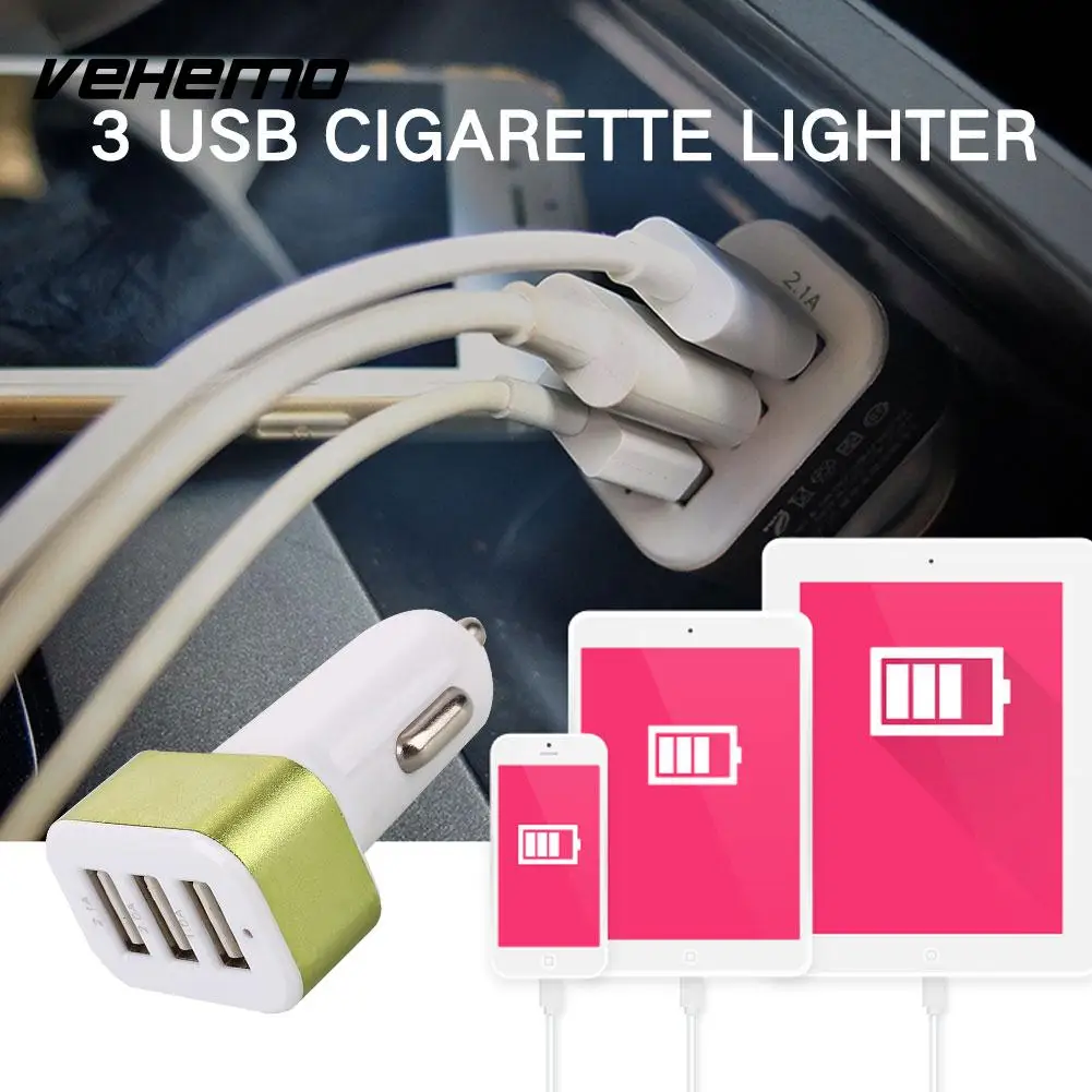 Автомобильный прикуриватель DC12-24V двойной USB 3 порта разветвитель гнезда зарядное