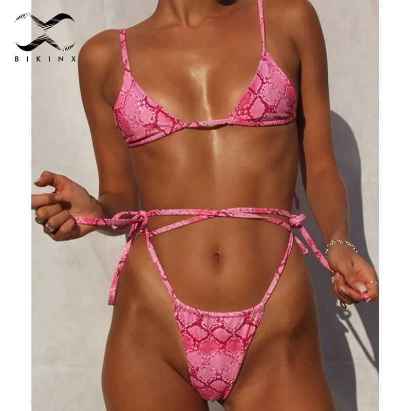 Bikinx, сексуальный купальник, женский, с высокой посадкой, стринги, бикини, набор, купальный костюм, на завязках, два предмета, костюм, пуш-ап, треугольный Купальник для женщин