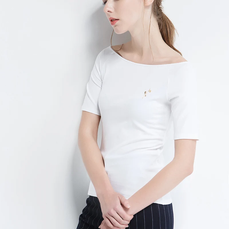 Футболка женская хлопковая с полурукавами и открытыми плечами K181B | Женская