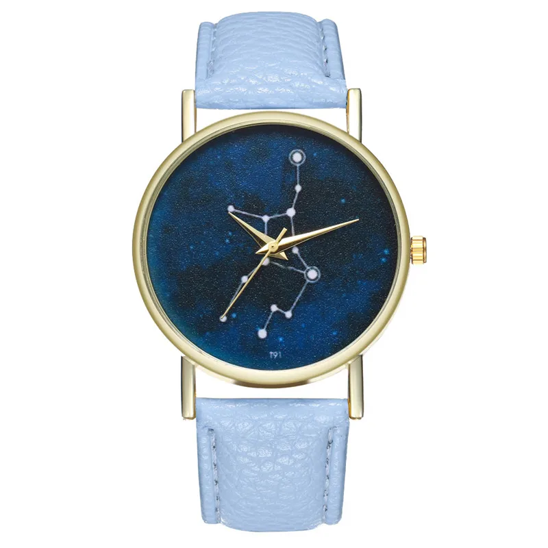 FUNIQUE Zodiac женские наручные часы с золотым циферблатом кварцевые принтом созвездия
