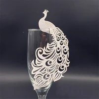 laser peacock cut pearlescent papers card escort card cup card wine glass card phoenix wedding decoration wedding favors 50 pcs