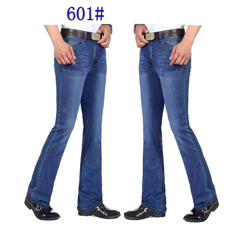 

2020 Spring and Summer Models Men's stretch Denim Flared pants Light blue Spring jeans New Slim Flared pants Biker jeans