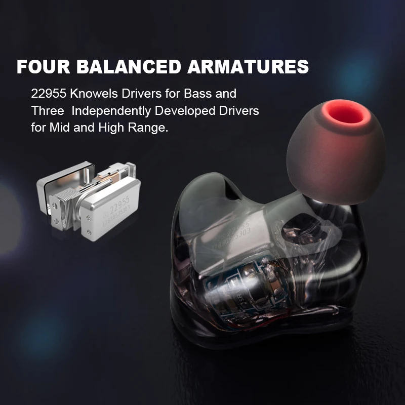 Гибридные сбалансированные Hi Fi наушники вкладыши TENHZ P4 PRO 4BA drive с 22955 Knowels drivers MMCX