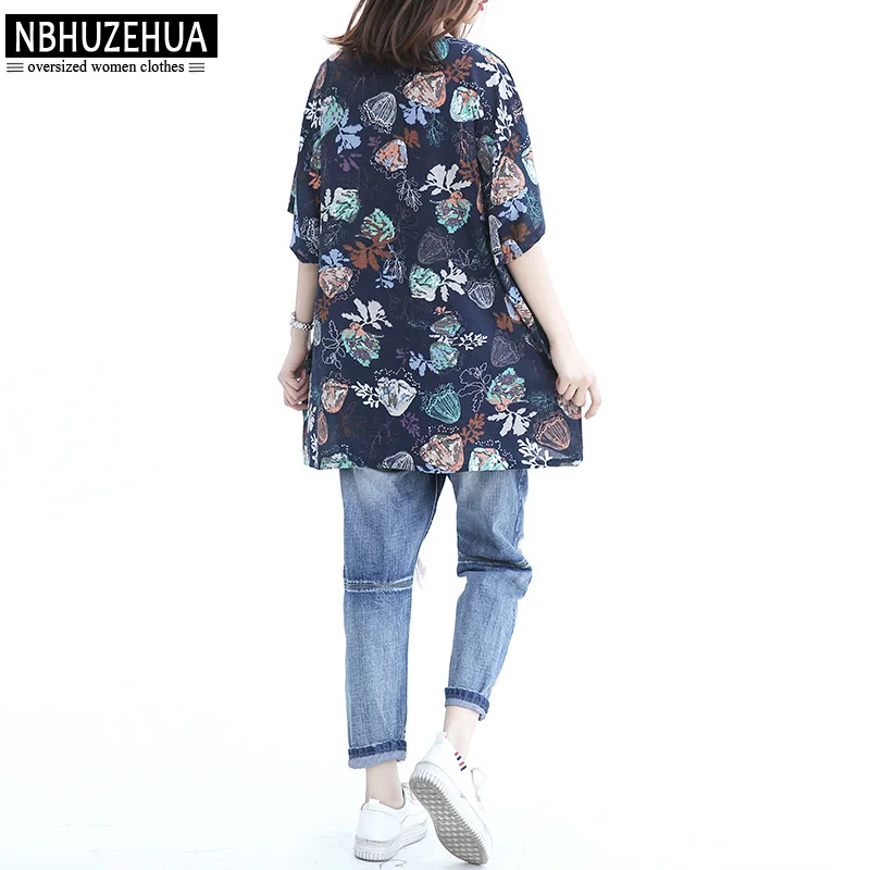 NBHUZEHUA 7G553 4XL 5XL 6XL летние хлопковые льняные Женские топы и блузки с рукавом летучая