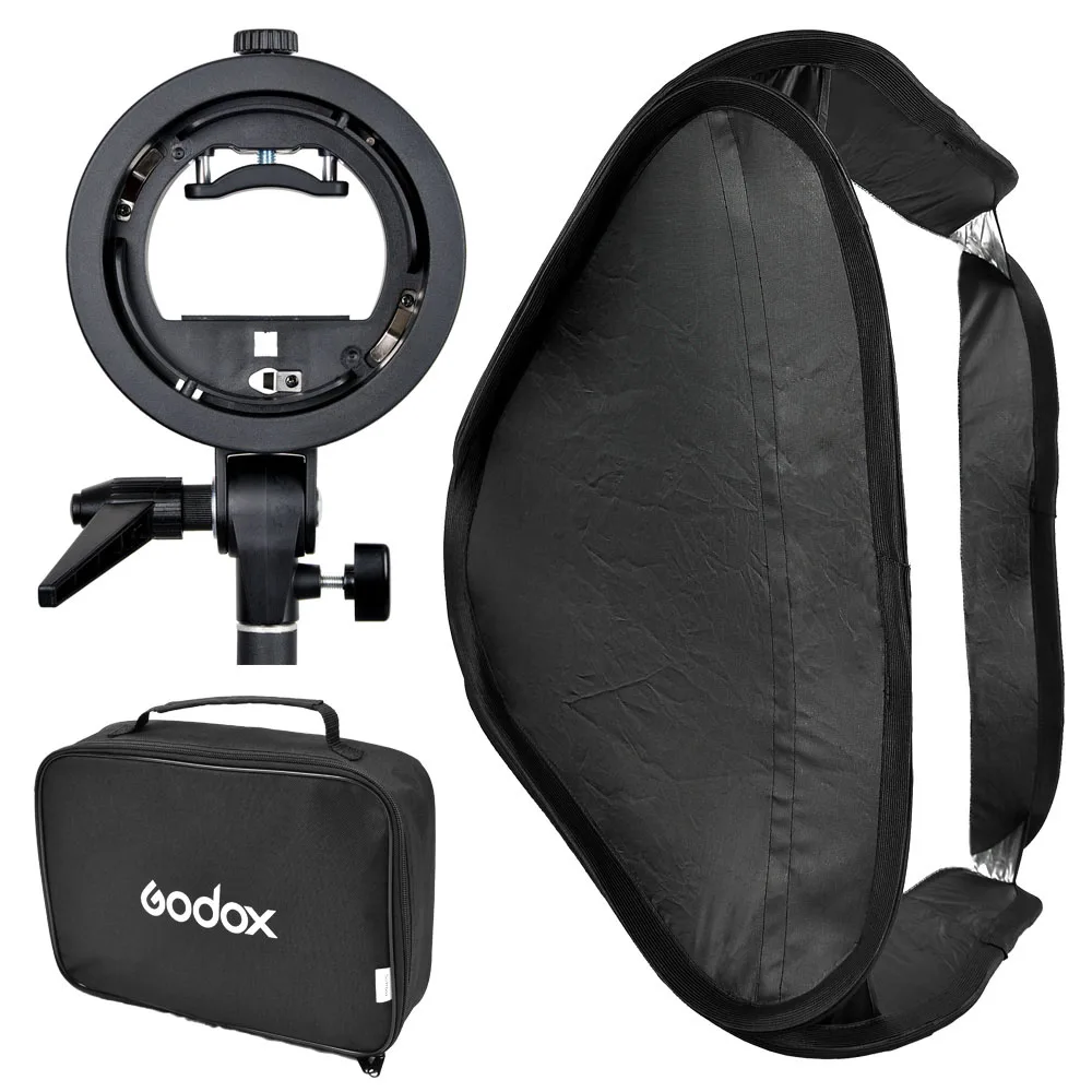 Godox диффузор s-типа скользящее крепление для кронштейна Elinchrom Крепление Держатель+ 50x50 см софтбокс для студийной фотографии