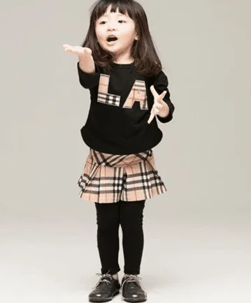 Spring autumn children clothing set boys girls fashion baby shirt plaid skirt Twins clothes sport suit kids outfits | Детская одежда и