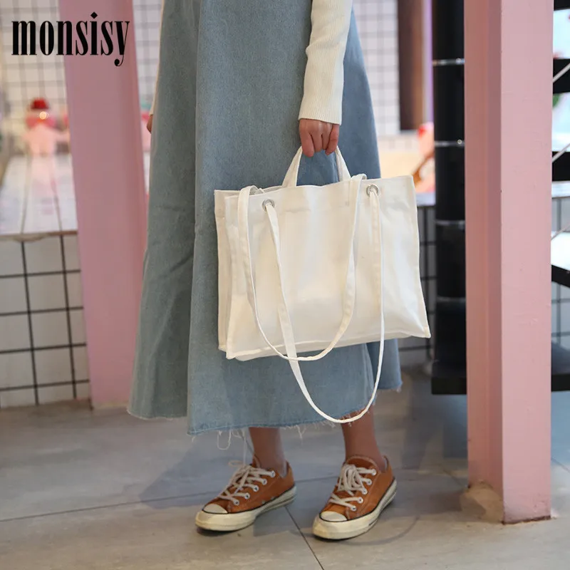 Monsisy Heavy Duty Shopping Bag Tote Women Shoulder Canvas Travel School Books Handbag Fashion Girls Portable | Багаж и сумки