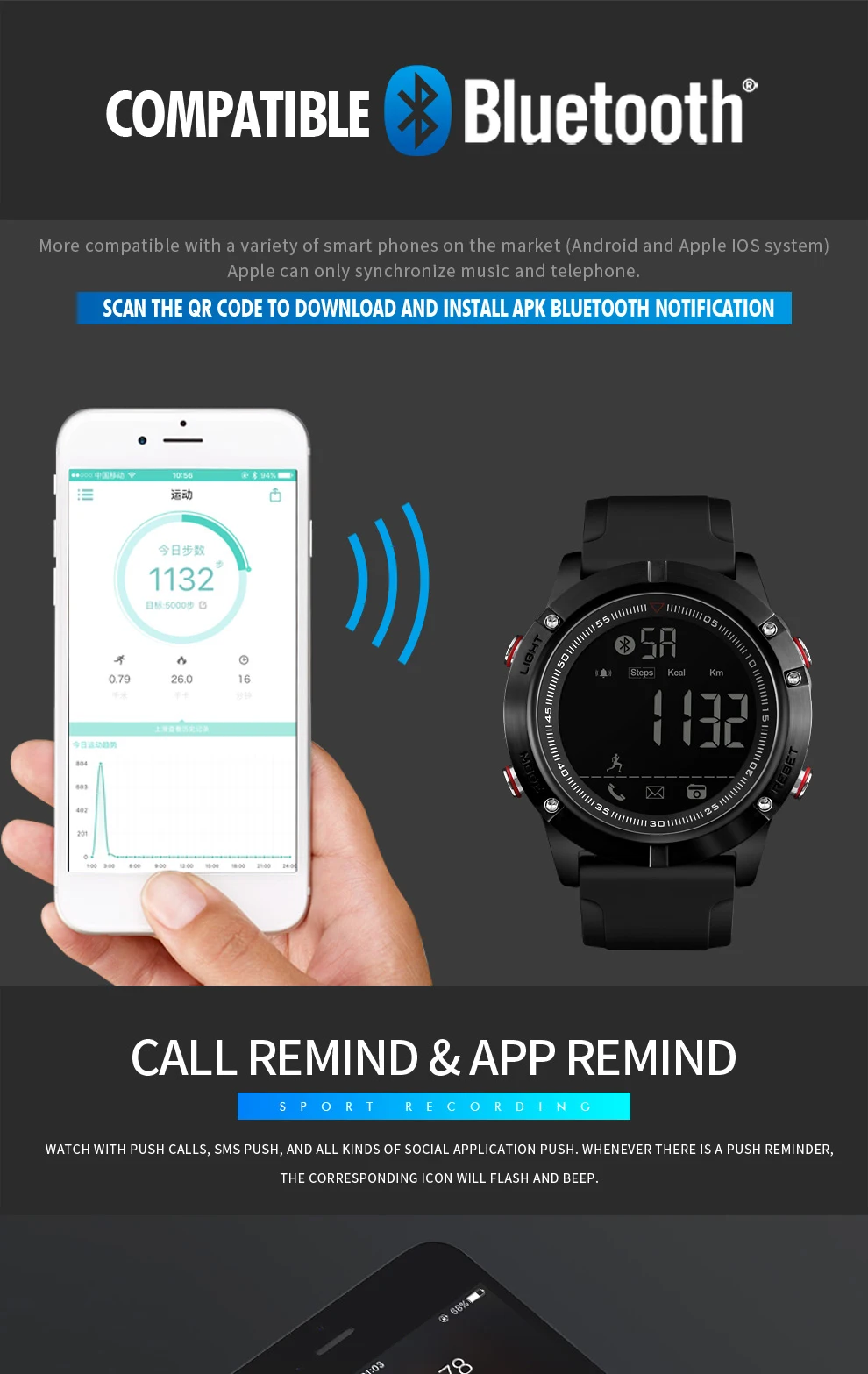 SKMEI Роскошные модные спортивные мужские часы с Bluetooth, шагомер, калорийность, Смарт часы, удаленная камера, светодиодный, цифровые наручные часы, Relogio