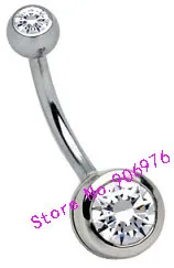 

Clear Gem Double Belly Bar White Stone 316L surgical Steel High Quality free shipping 100pcs/lot Spark Crystal Body Piercing 14G