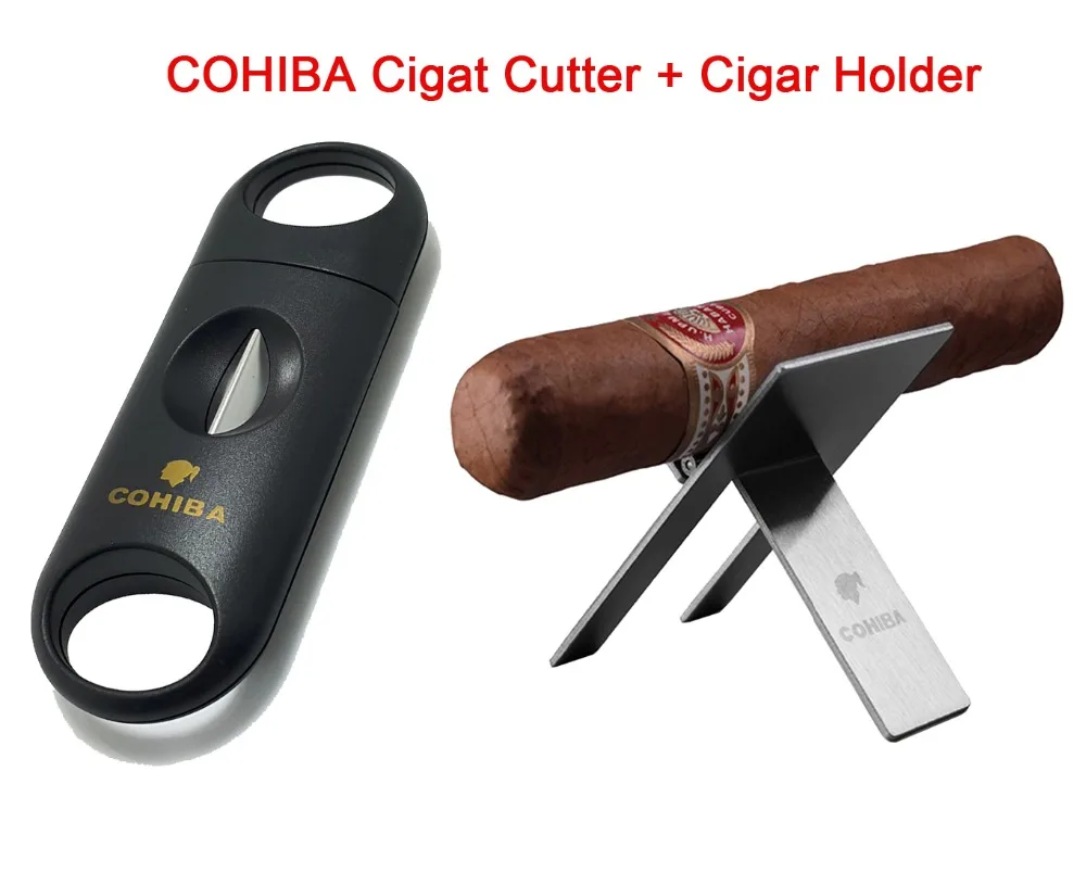 COHIBA сигары аксессуары Набор Металл V образный лезвие резак с держателем сигары нержавеющая сталь