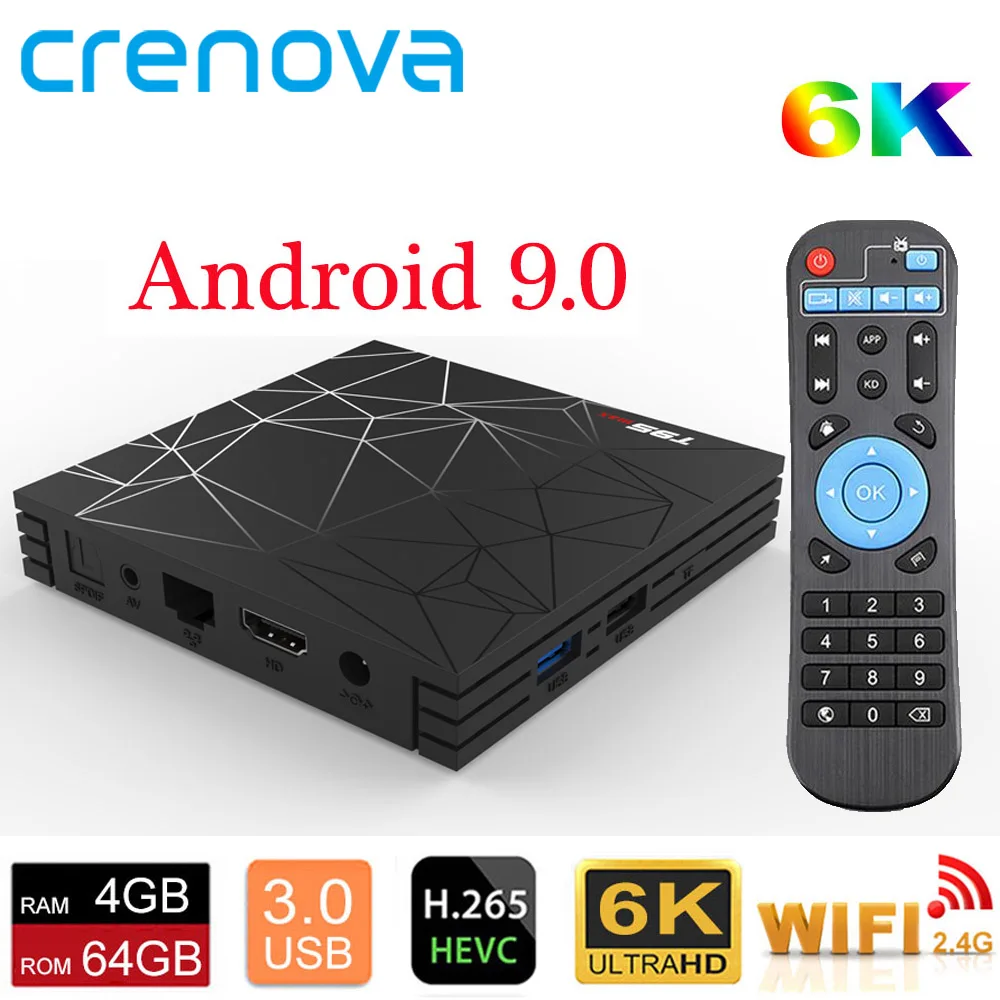 ТВ приставка CRENOVA T95 Max Android 9 0 3D 4 ГБ 32 64 Гб Allwinner H6 четырехъядерный процессор