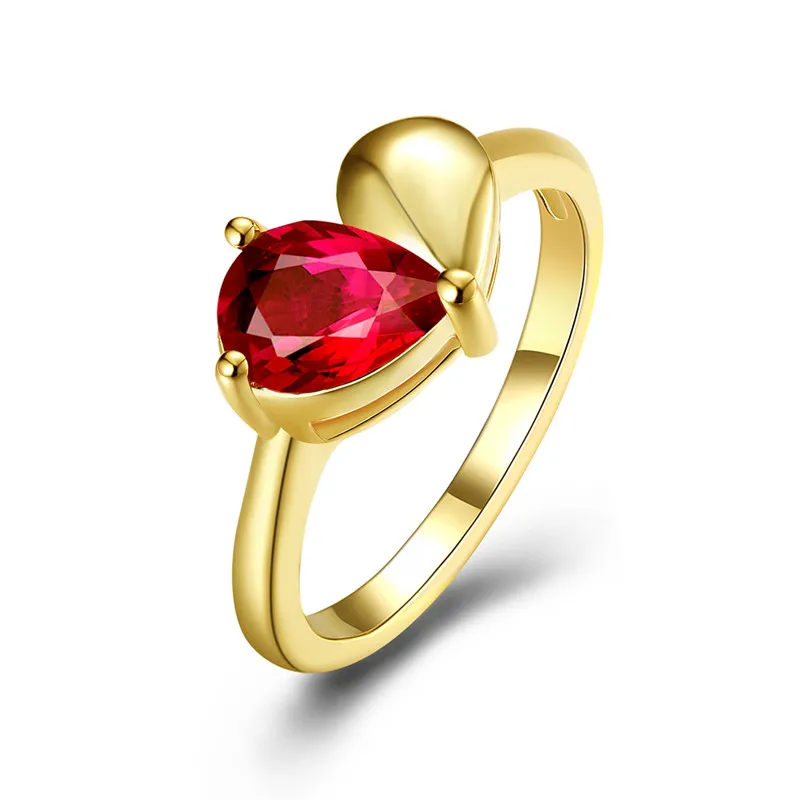 Романтический золото Цвет красный Стекло сердце кольцо Цирконий Свадебные