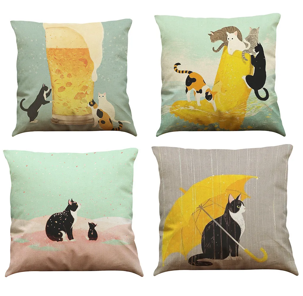 

Cute Cat Bed Pillowcases Polyester Square Home Decorative Festival Pillow Case Room Floor Decor Kussensloop Poszewka New #763