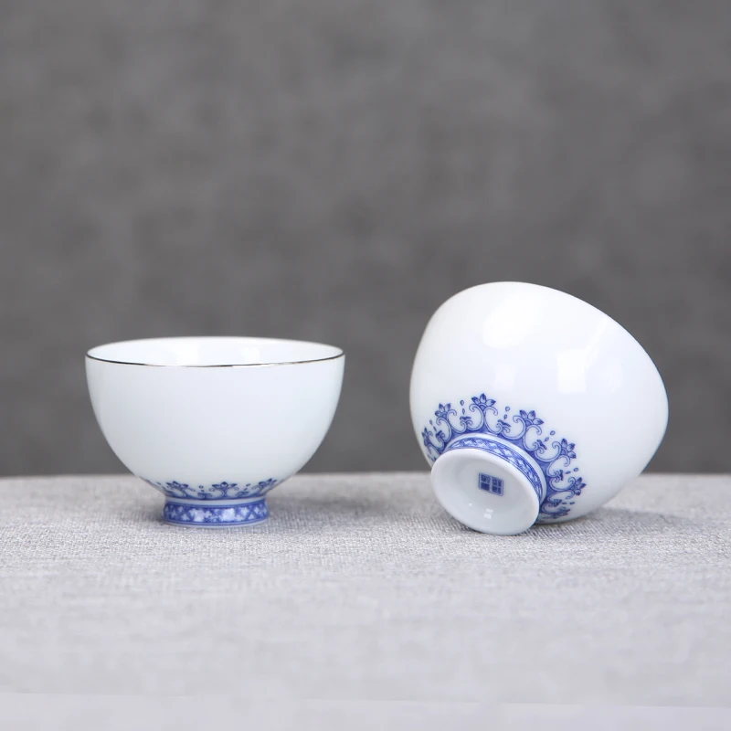 65 мл бутик синий и белый фарфор серебряная роспись Вишня керамическая чайная