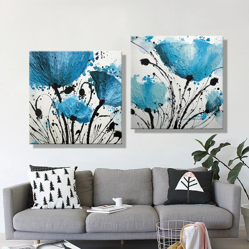 Картина Маслом Холст Аннотация Голубой Цветок Украшения Home Decor На Холсте