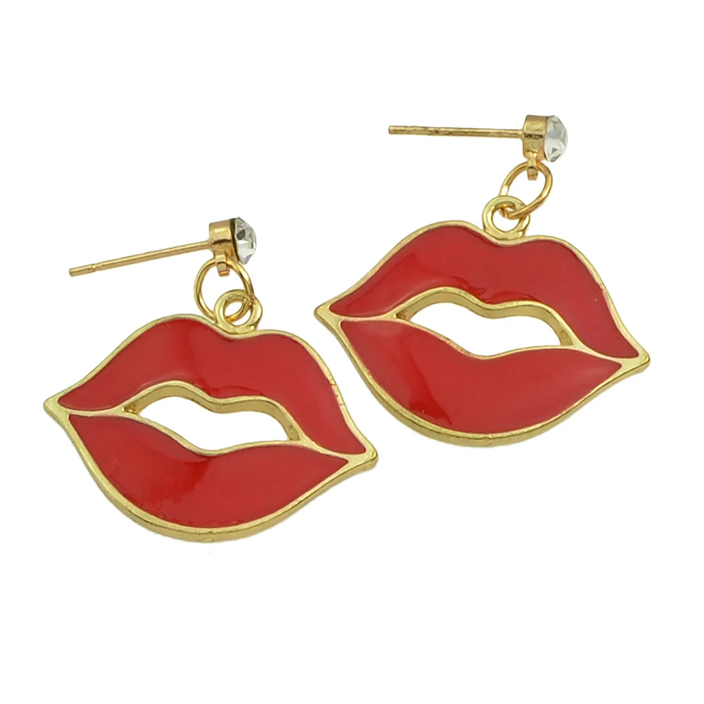 Bohemia Earrings Cute Lovely Jewelry Gold-Color With Big Red Lips Shape Drop For Women Bijoux Accessories | Украшения и