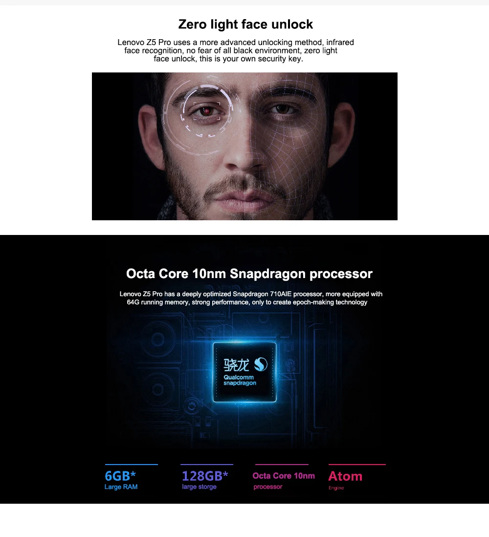Lenovo Z5 Pro 6,39 дюймов 4G LTE Snapdragon 710 Восьмиядерный ZUI 10,0 Мп+ 16 МП AI Двойная камера 6 Гб RAM 64 Гб ROM Smartphon