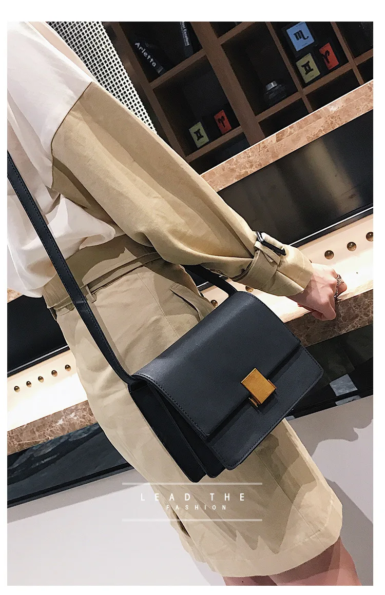 2017 winter pu Matte leather handbags simple big student bag brand gold metal buckle Messenger | Багаж и сумки