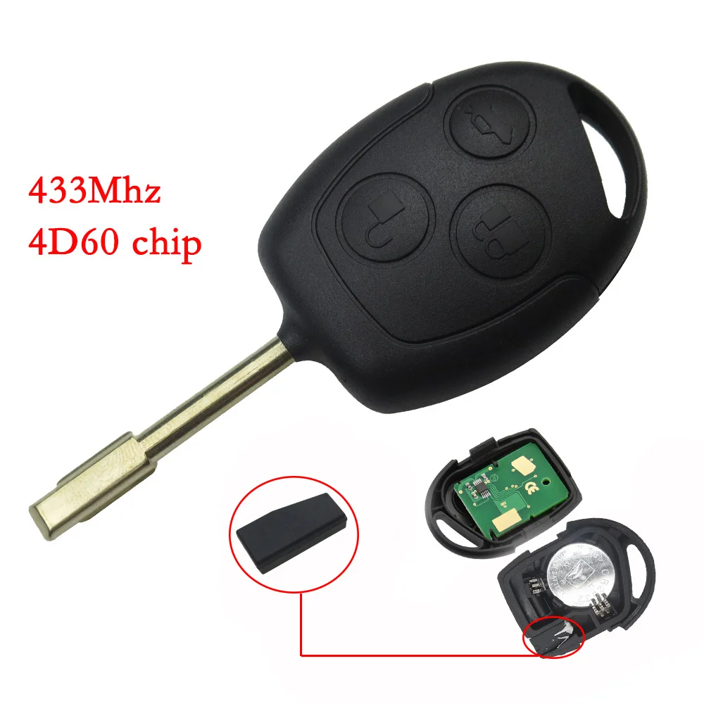 OkeyTech 3 кнопки 433 Мгц дистанционный ключ без ключа для Ford Mondeo Fiesta Focus Ka Transit с чипом 4D60 Uncut FO21 Blade