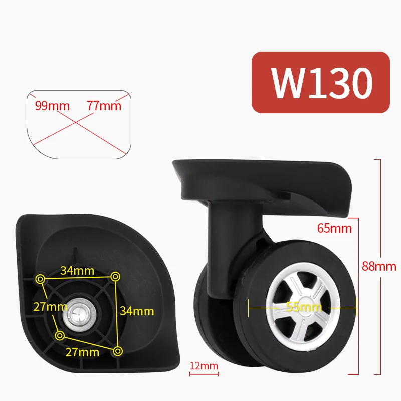 W130(2 Wheels)Black Багажное колесо, сменные колеса, аксессуары для чемодана, Универсальные ролики, чемодан на колесиках, аксессуары для чемодана, сумки на колесиках - Цвет: W130(2 Wheels)Black