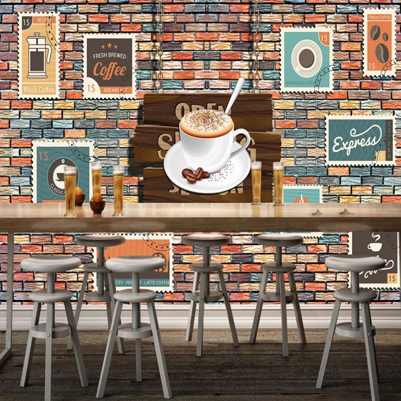 Пользовательские фото обои кофе штамп 3D стерео кирпичная стена фрески модное