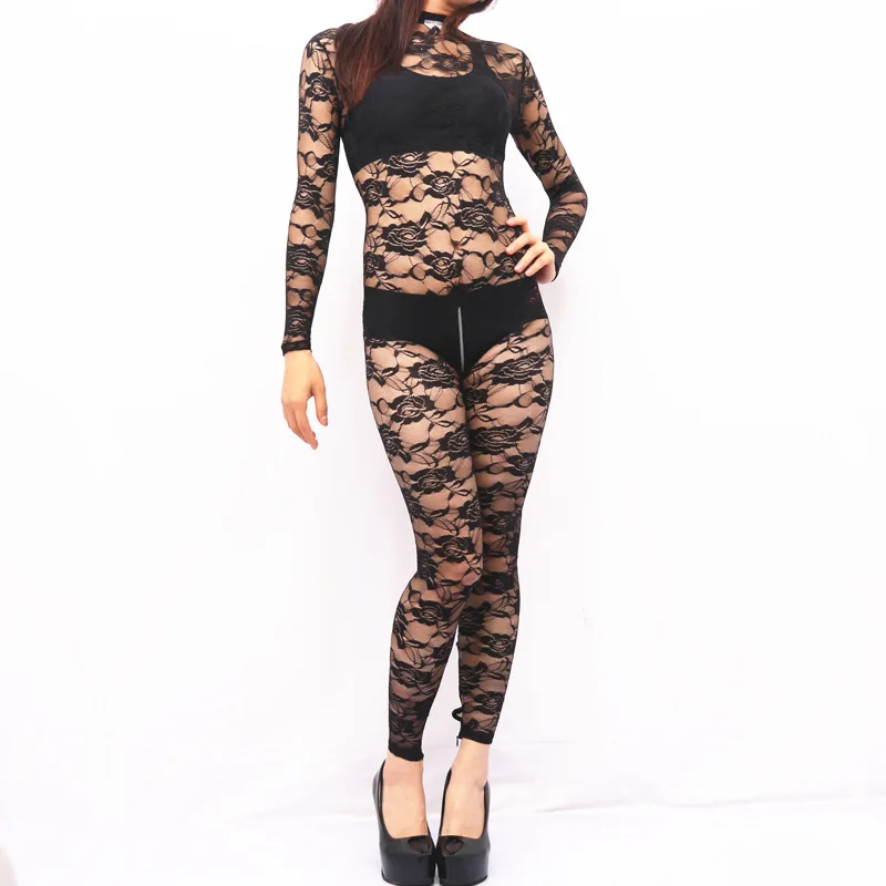 LinvMe Сексуальное Женское Черное Кружевное боди с цветочным принтом Zentai