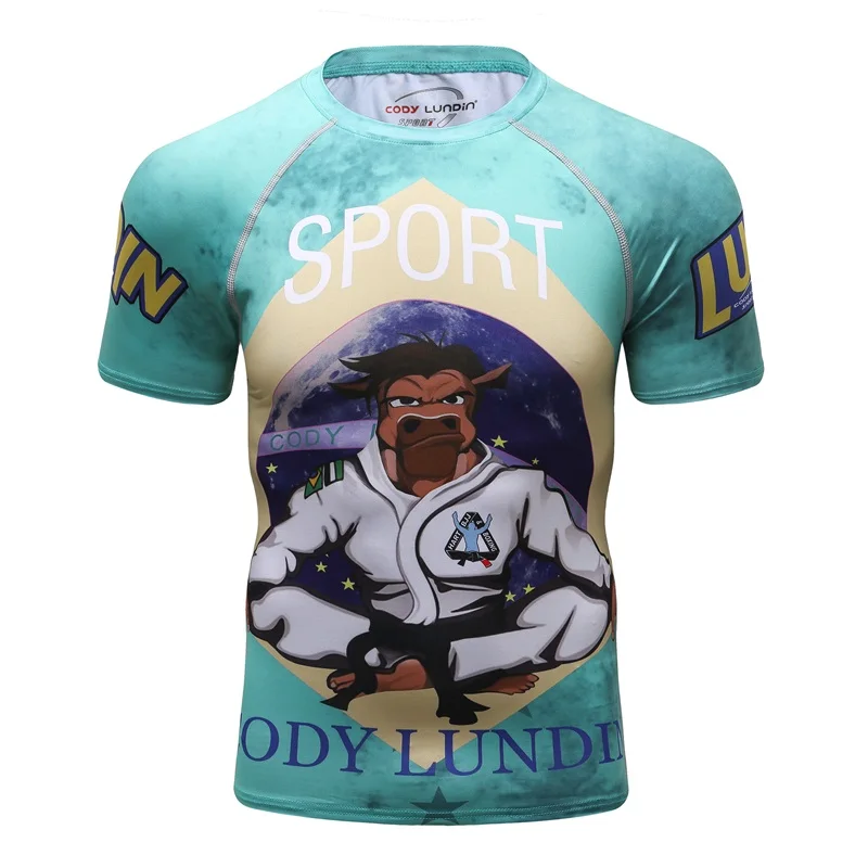 FL-CJX-XD(7) UFC MMA компрессионная рубашка Рашгард короткий рукав 3D принт BJJ Jiu Jitsu Футболка мужская ММА фитнес бодибилдинг Крест fit топы - Цвет: FL-CJX-XD(7)