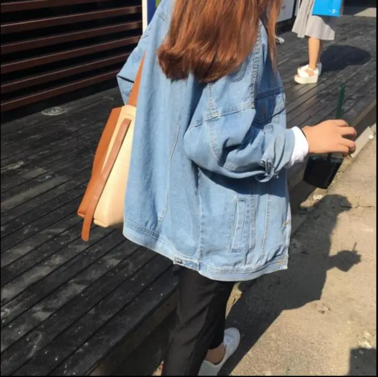 picture color Bf Wind, осенняя и зимняя женская джинсовая куртка,, Ретро стиль, Harajuku, большие размеры, свободное женское джинсовое пальто, одноцветное, тонкое, Chaquetas B261 - Цвет: picture color