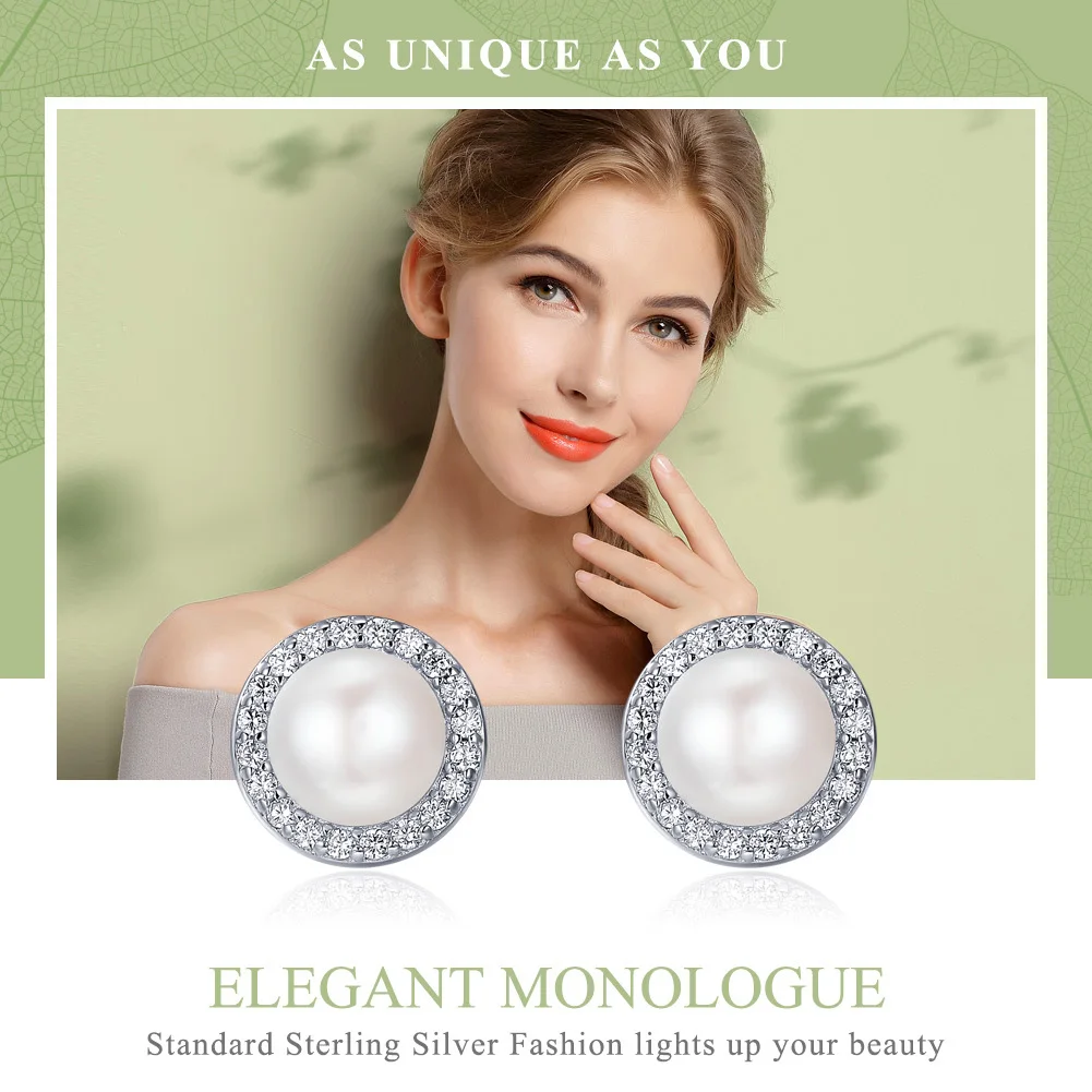 Женские серьги гвоздики WOSTU Классические круглые из стерлингового серебра 925