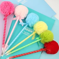 1pc lovely bow plush ballpoint pen 6 colors random design school office ballpoint pens stationery gift school supplies