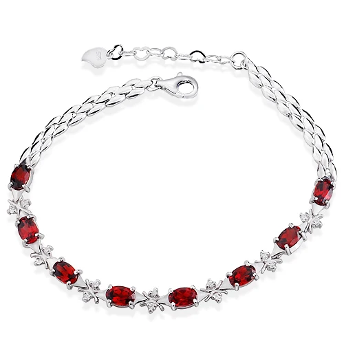 Натуральный гранатовый браслет из серебра 925 пробы Женский изящный элегантный