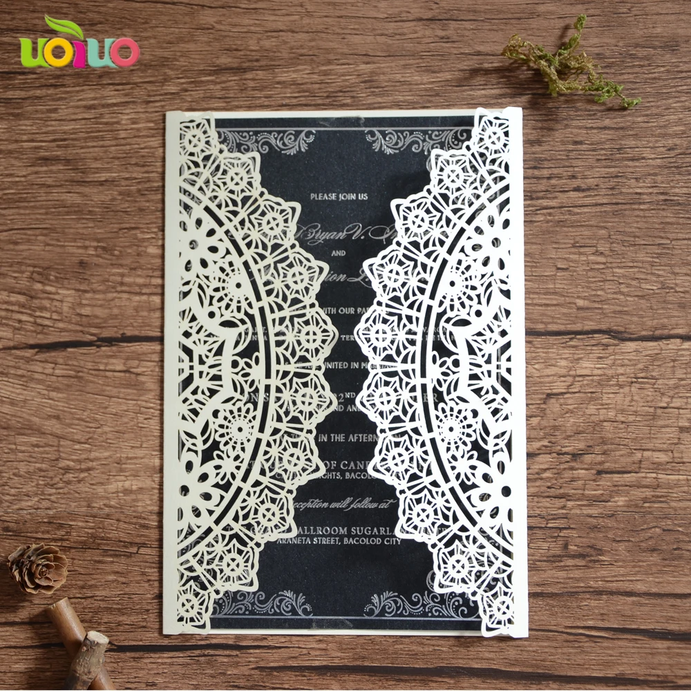 

White and Ivory Laser Cut Wedding Invitation Card with Envelope,Seal,Blank Inside Paper(Ribbon and Pearl Need Extra Cost)