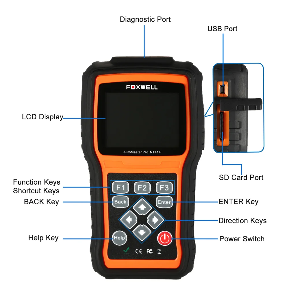 FOXWELL NT414 OBD2 диагностический сканер двигателя ABS SRS EPB масла сброса передачи