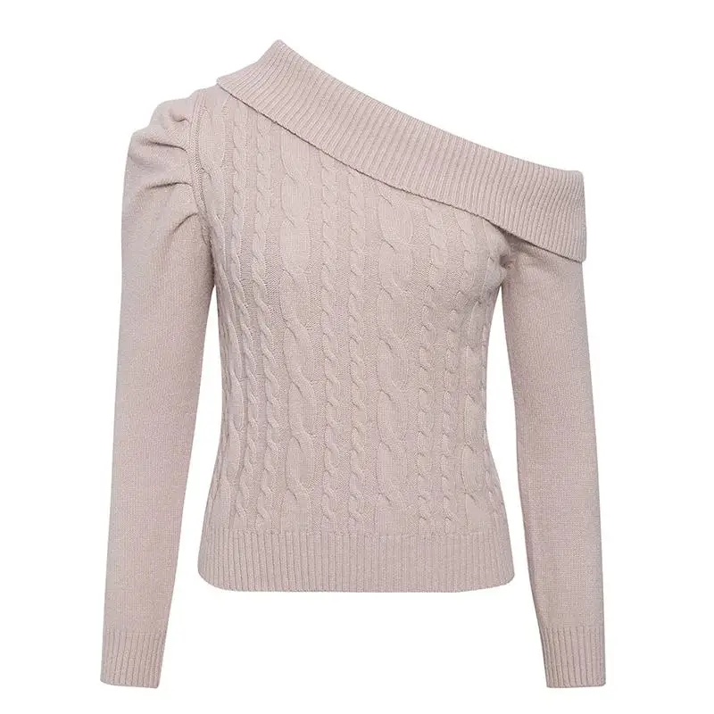 Aartiee One shoulder knitted outwear sweater Puff sleeve pullover women Solid ladies 2019 winter female Jumper | Женская одежда
