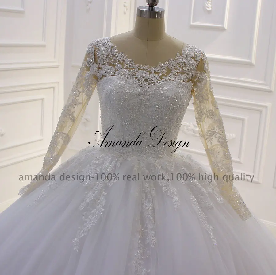 Аманда дизайн vestido novia Плайя с длинным рукавом Кружева аппликацией свадебное