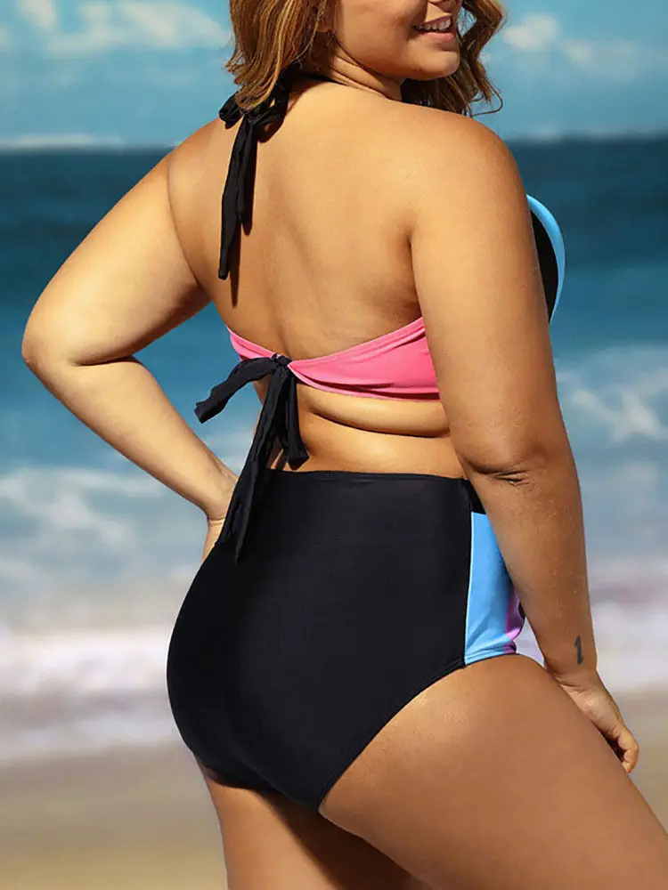 

Women Push Up Padded Plus Size Printed Mutil Color Bikini Set High Waist Swimsuit Bathing High Waist swimwear