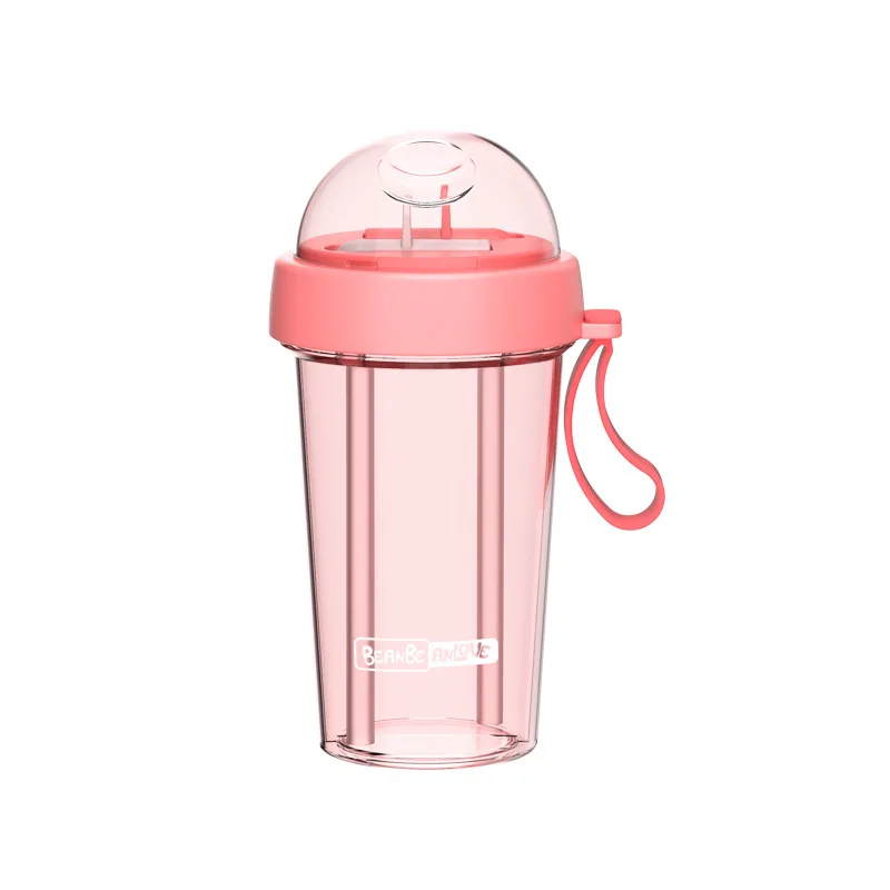 Pink 420ml Бутылка для горячей воды, бутылка для воды с соломинкой, креативная, для фитнеса, без бисфенола, двойное использование, бутылки для воды, колба для девочки - Цвет: Pink 420ml