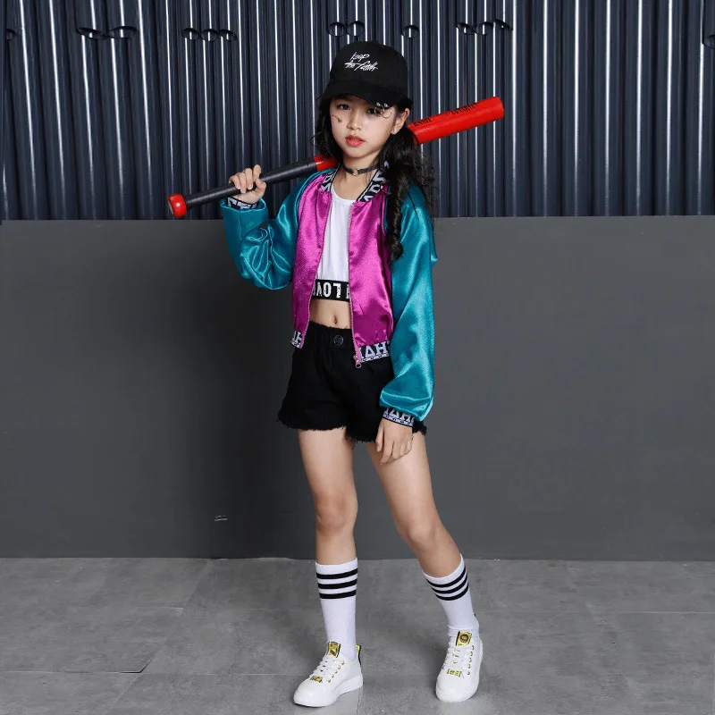 Kids Ballroom Jazz Hip Hop Dance Competition Costumes Jacket Crop Vest Shorts Girls Clothes Outfits Teen Child Stage Party Wear | Детская