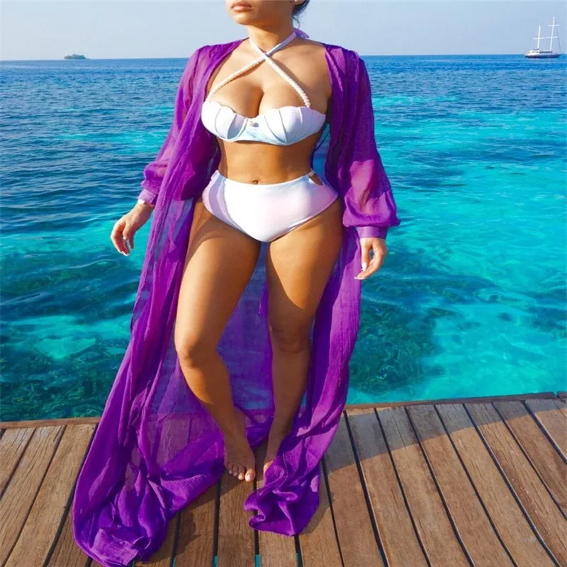 Женская накидка на купальник 2017 Сексуальная Пляжная шифоновое длинное платье
