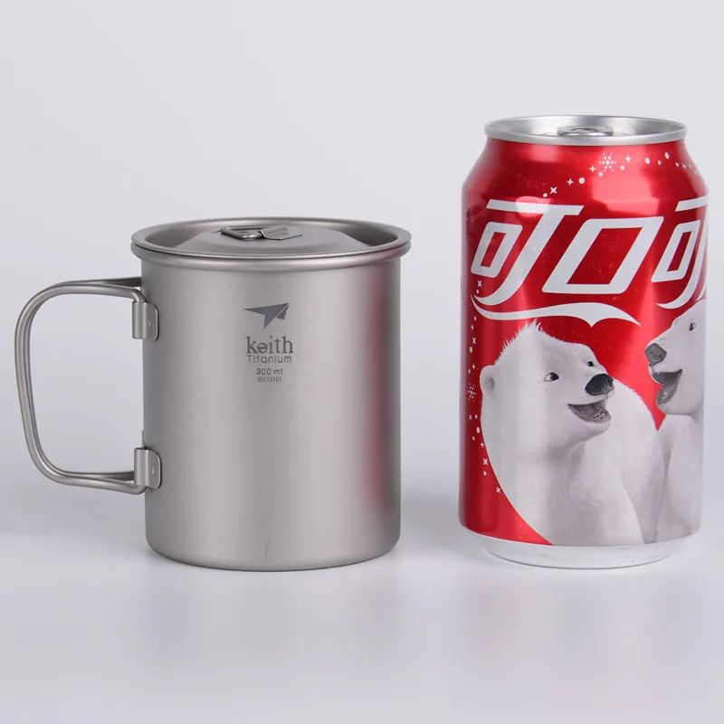 300ml Ti3201 Keith наружные титановые кружки для воды со складными ручками, титановые крышки, посуда для напитков, походные чашки, Ультралегкая кружка для путешествий 220 мл-900 мл - Цвет: 300ml Ti3201