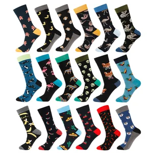 Носки мужскиеженские длинные в стиле хип-хоп, смешные с рисунком животных, зоопарка, фруктов, Ленивца, Журавля, пингвин, лиса, утки, фламинго, страуса, вишни