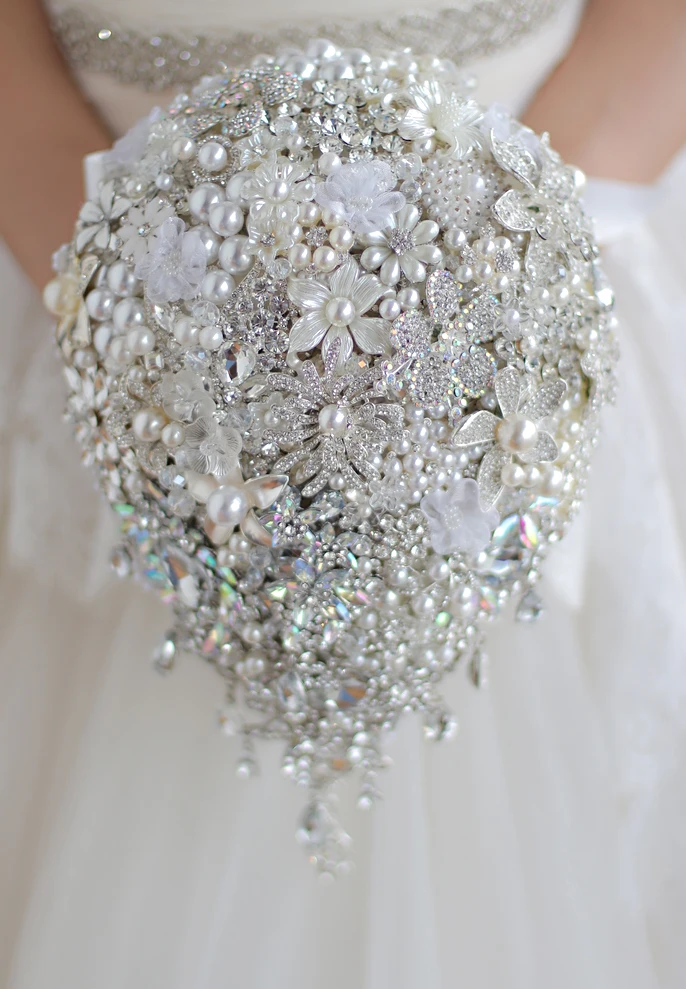 Роскошные свадебные аксессуары брошь букет цвета слоновой кости серый кристалл