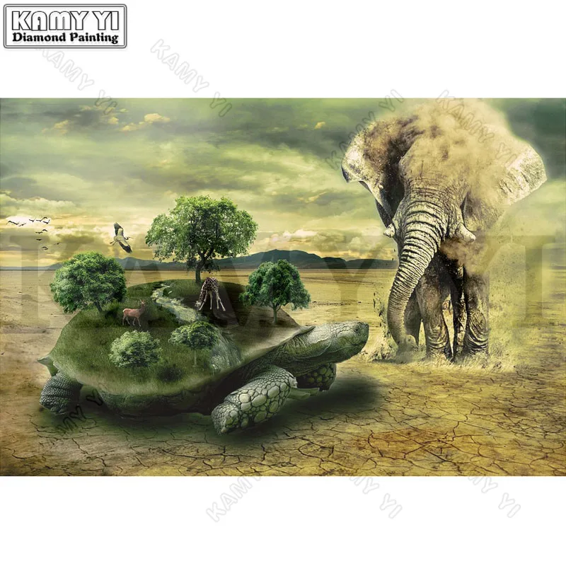 100% полная 5D картина из страз сделай сам вышивка крестиком черепаха и слон 3D