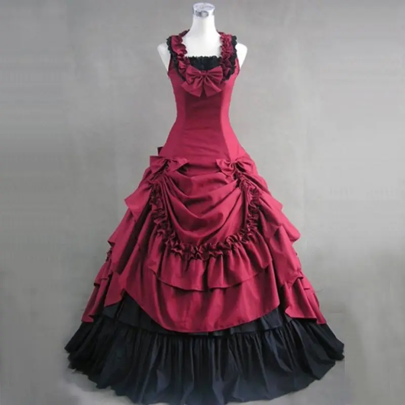 

Customized 2018 Summer Gothic Victorian Party Dress Classic Off the Shoulder Sleeveless Red Masquerade historical Ball Gowns