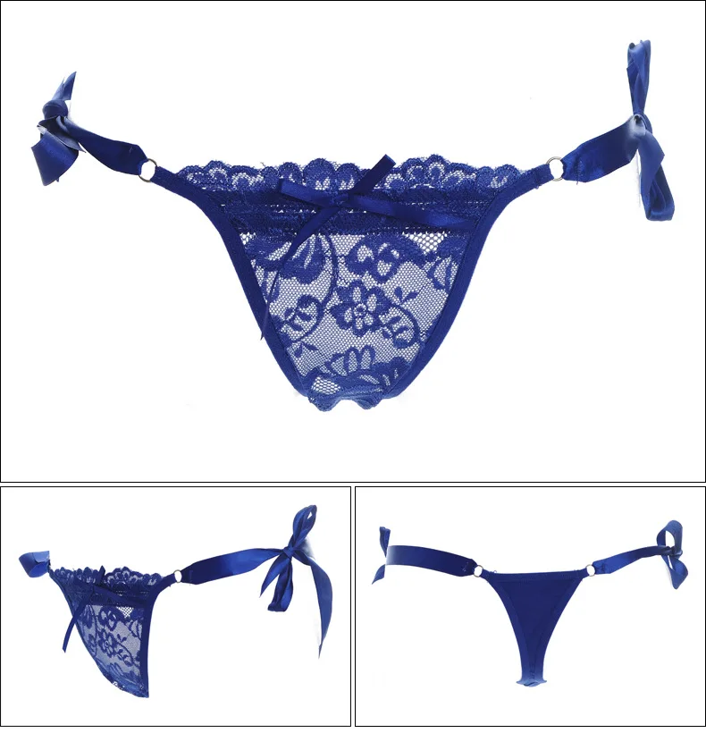 Blue Sexy Bandage Women's Panties Lace Erotic Panties For Women Low-Rise Women's Sexy Thong Ladies Lace Underwear G String Briefs 15 - Цвет: Blue