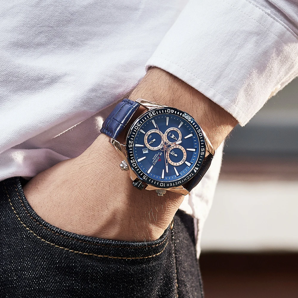 ARMIFORCE модные Авто Дата Мужские кварцевые наручные часы бизнес кожа Хронограф