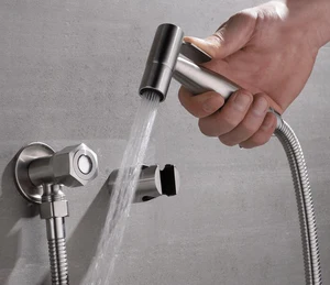 304 нержавеющая сталь Матовый никель женский ручной Биде набор для душа с держателем для душа и угловым клапаном BD441