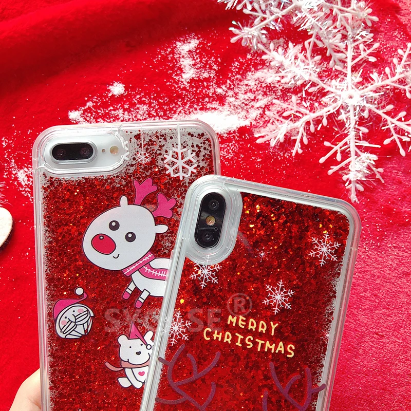SYCASE Christmas quicksand case For iPhone 7 8 Plus 6 6s Case X Xr Xs Max Flash Powder Transparent Cartoon Cover |