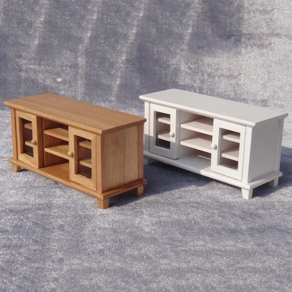 

1/12 Doll House Miniature Wooden TV Cabinet Living Room Furniture Accessories DIY Building Model Toys For Children Gift