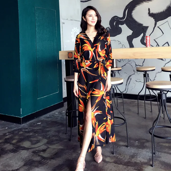 Womens 2017 Summer Sexy Floral Slim Plus Size Maxi Dress Thigh High Split Half Sleeve Party Long Dresses for wholesale | Женская одежда